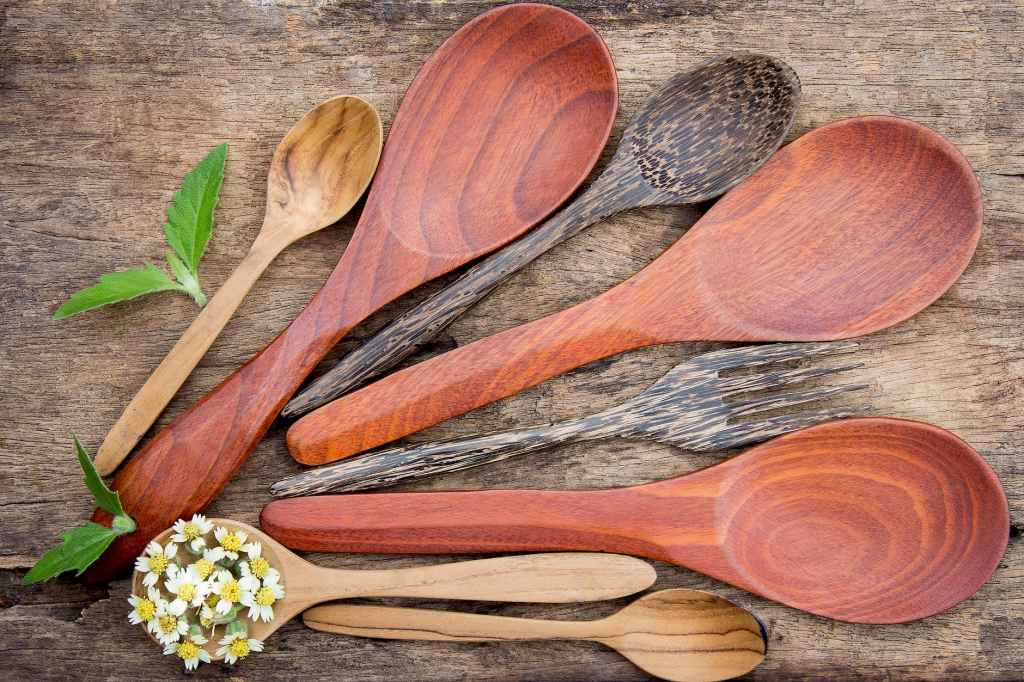 top view of wooden spoons